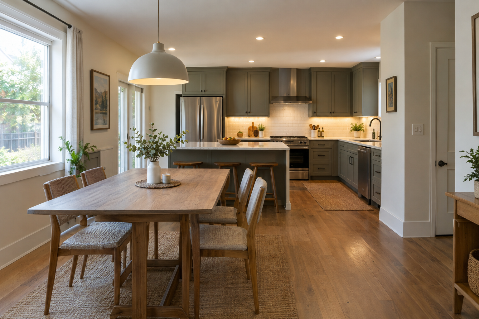 Lighting in a kitchen and dining area